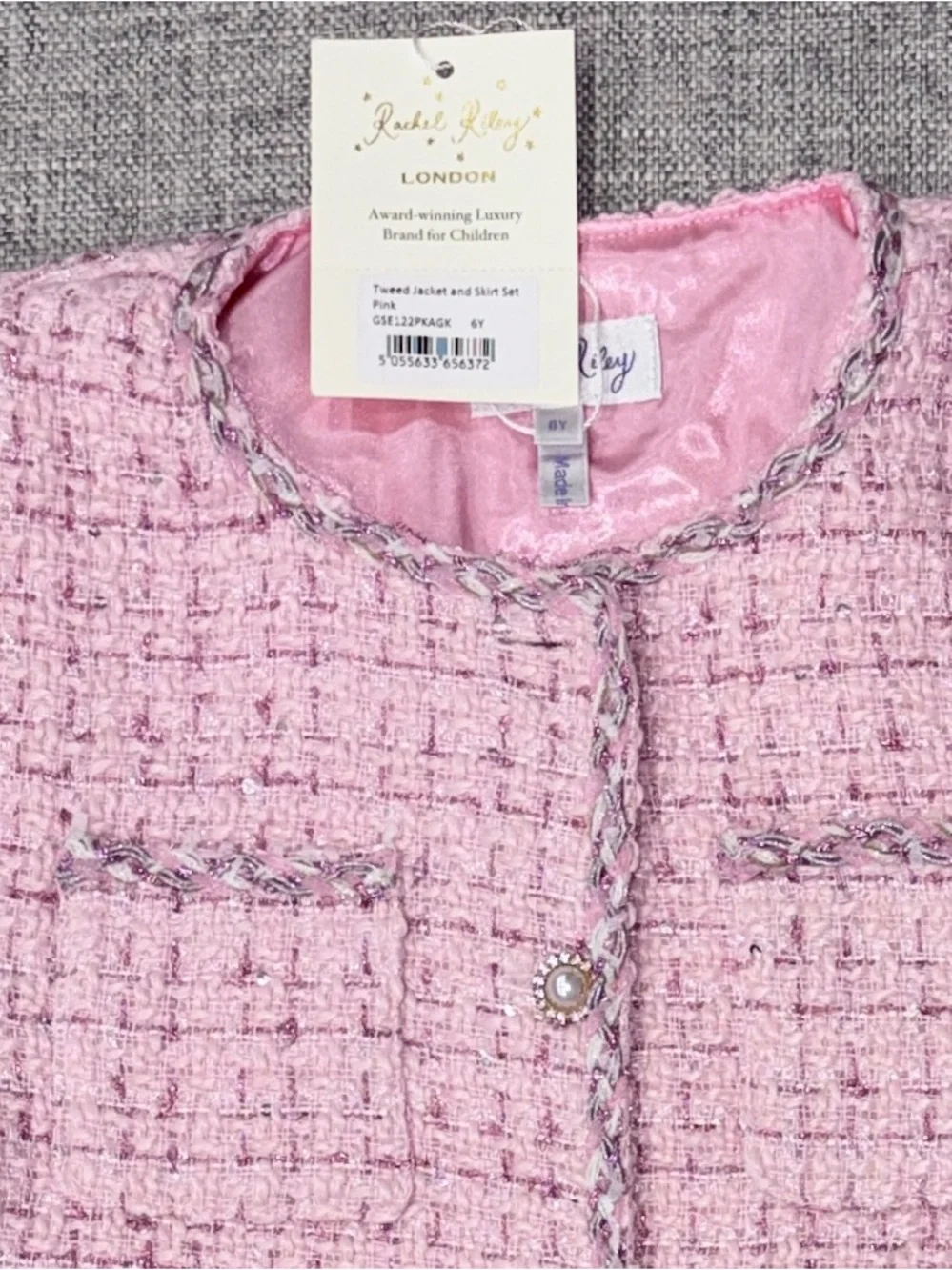 Rachel Riley 6Y Girls Pink Tweed Jacket and Skirt Set NWT